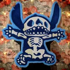 Handmade Skeleton Alien Tufted Rug – Unique Custom Blue Cartoon Character Carpet for Kids & Home Décor