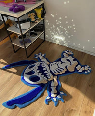 Handmade Skeleton Alien Tufted Rug – Unique Custom Blue Cartoon Character Carpet for Kids & Home Décor