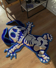 Handmade Skeleton Alien Tufted Rug – Unique Custom Blue Cartoon Character Carpet for Kids & Home Décor