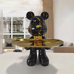 Graffiti Bear Resin Statue – Modern Pop Art Home Decor & Storage Tray (21cm)