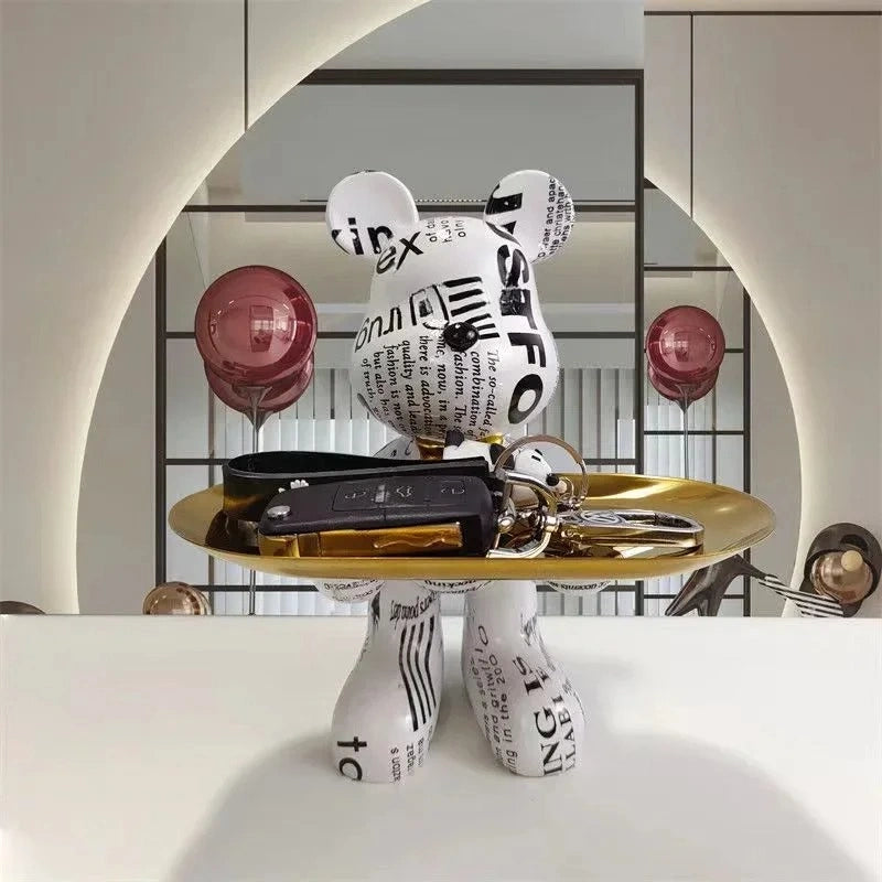 Graffiti Bear Resin Statue – Modern Pop Art Home Decor & Storage Tray (21cm)