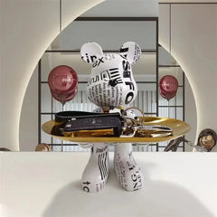 Graffiti Bear Resin Statue – Modern Pop Art Home Decor & Storage Tray (21cm)