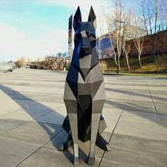 Large Black Geometric Doberman Dog Sculpture | 3D Papercraft-Style Animal Art | DIY Handmade Modern Decor