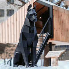 Large Black Geometric Doberman Dog Sculpture | 3D Papercraft-Style Animal Art | DIY Handmade Modern Decor