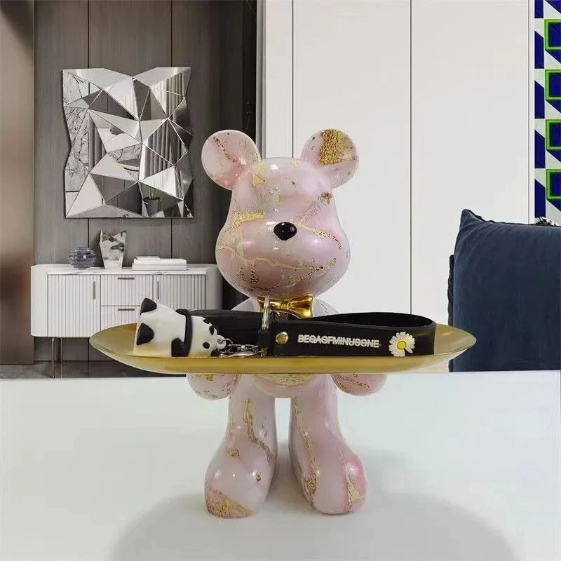 Graffiti Bear Resin Statue – Modern Pop Art Home Decor & Storage Tray (21cm)