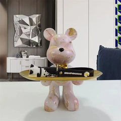 Graffiti Bear Resin Statue – Modern Pop Art Home Decor & Storage Tray (21cm)