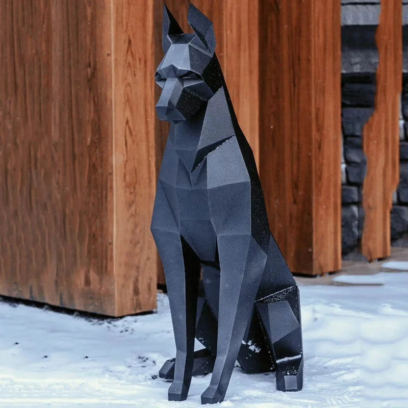 Large Black Geometric Doberman Dog Sculpture | 3D Papercraft-Style Animal Art | DIY Handmade Modern Decor
