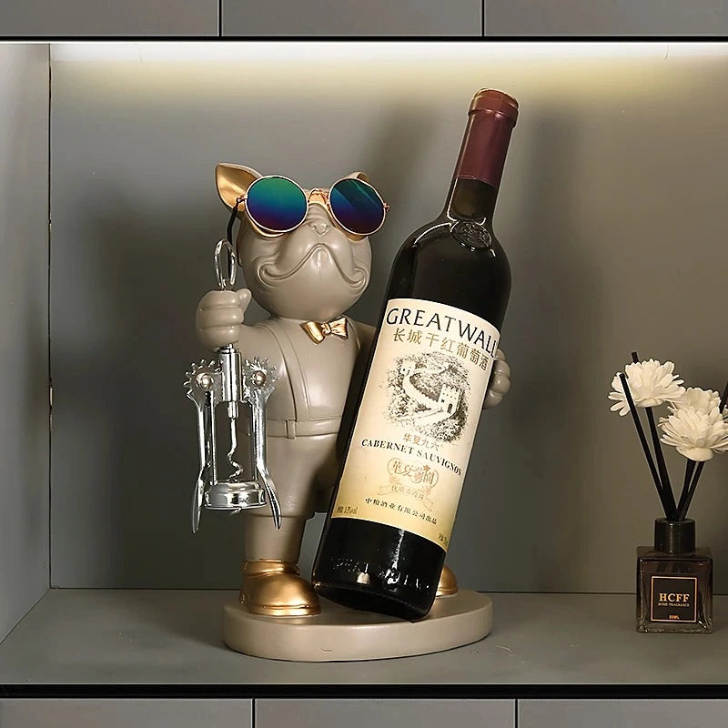 French Bulldog Wine Holder – Resin Dog Statue for Home & Bar Decor