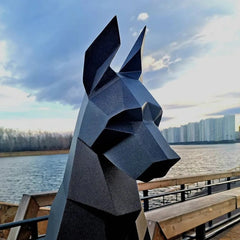 Large Black Geometric Doberman Dog Sculpture | 3D Papercraft-Style Animal Art | DIY Handmade Modern Decor