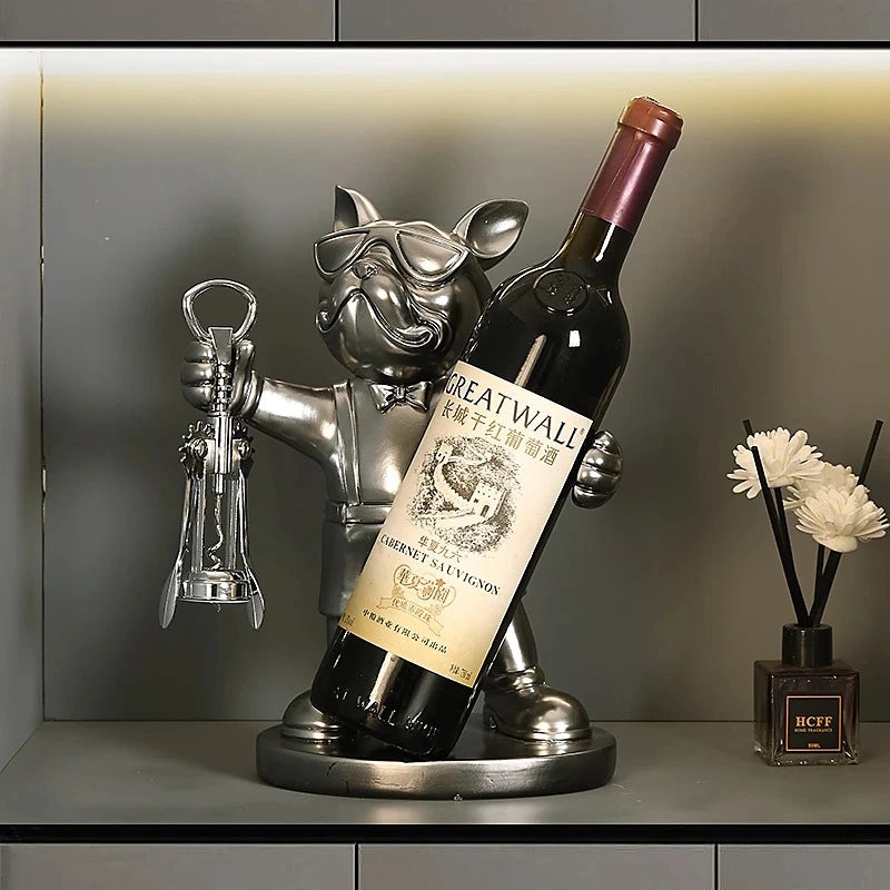 French Bulldog Wine Holder – Resin Dog Statue for Home & Bar Decor