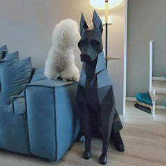 Large Black Geometric Doberman Dog Sculpture | 3D Papercraft-Style Animal Art | DIY Handmade Modern Decor
