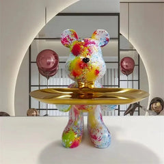 Graffiti Bear Resin Statue – Modern Pop Art Home Decor & Storage Tray (21cm)