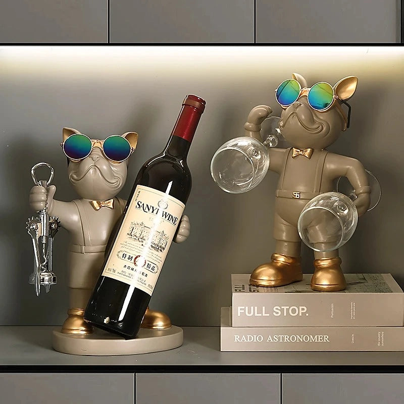French Bulldog Wine Holder – Resin Dog Statue for Home & Bar Decor